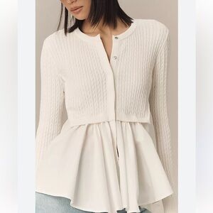 Anthropologie Twofer Cable Knit Cardigan Sweater Small White